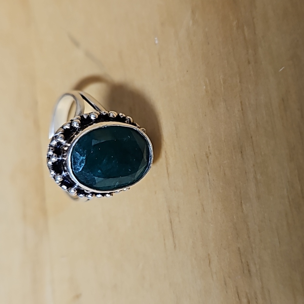 Raw emerald ring, silver